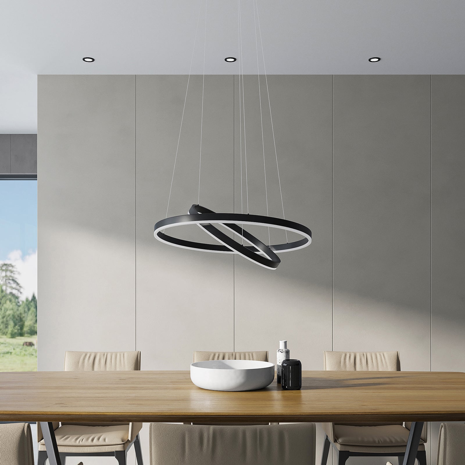LED pendellampe Albiona 2 ringer dimbar svart detalj på ring