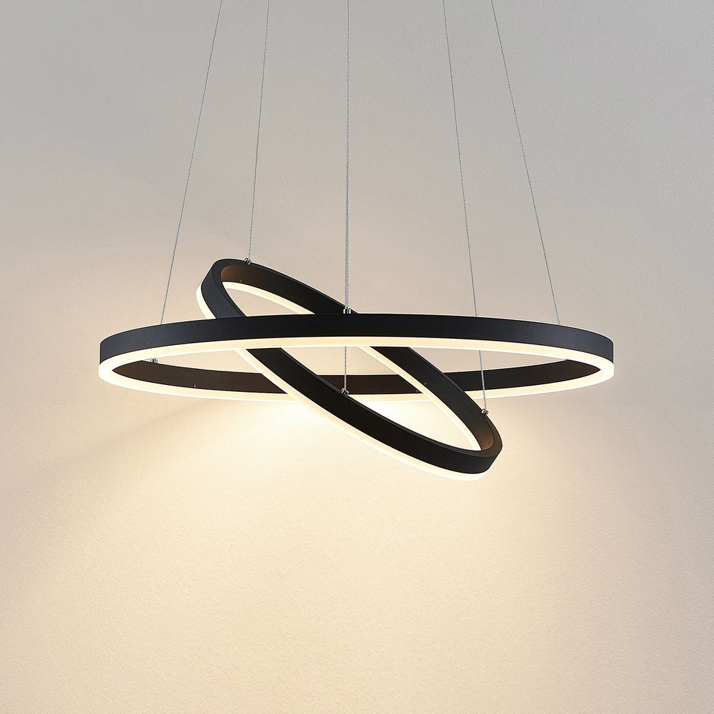 LED pendellampe Albiona 2 ringer dimbar svart opphengsdetalj