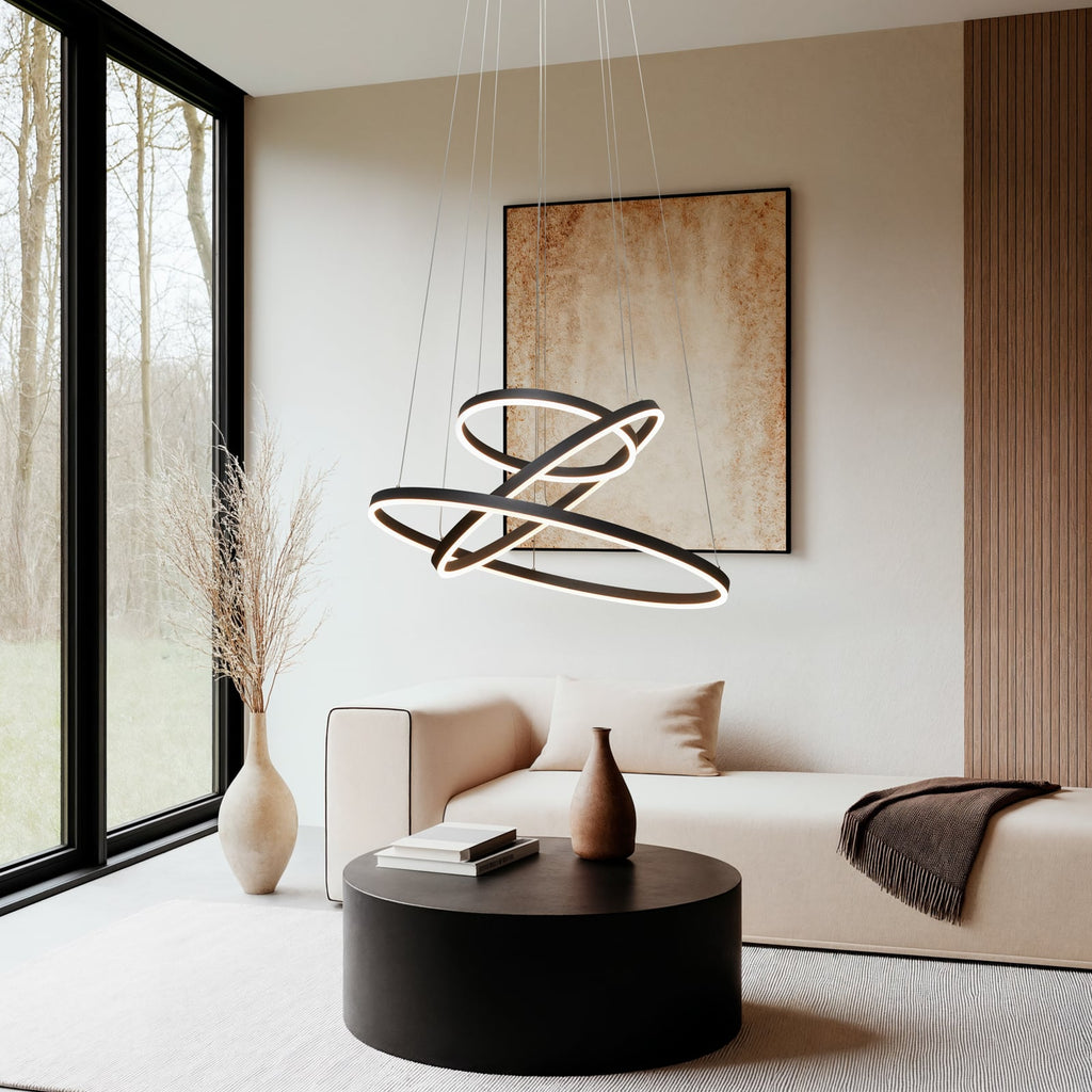 LED pendellampe Albiona 3 ringer dimbar svart forfra
