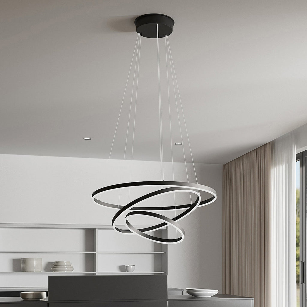 LED pendellampe Albiona 3 ringer dimbar svart bakside