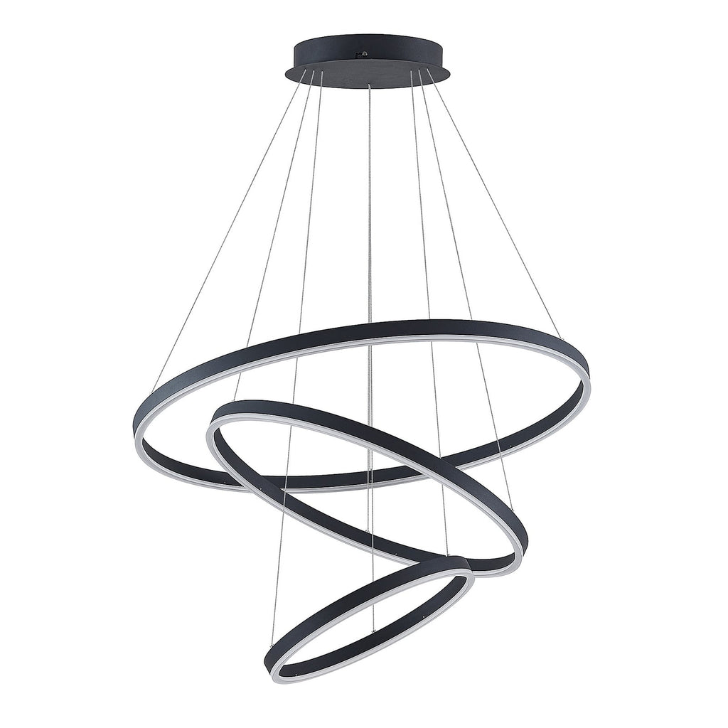 LED pendellampe Albiona 3 ringer dimbar svart detalj av ringer