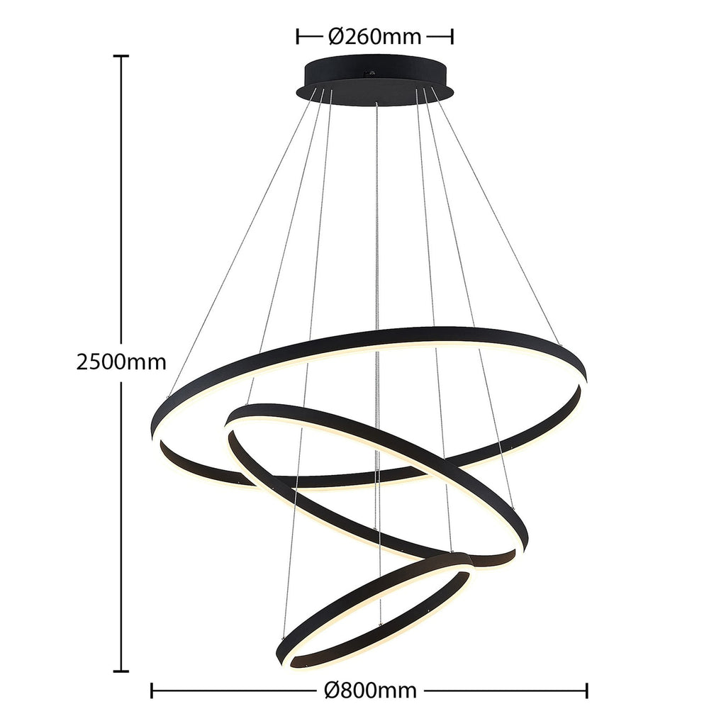 LED pendellampe Albiona 3 ringer dimbar svart montert i rom