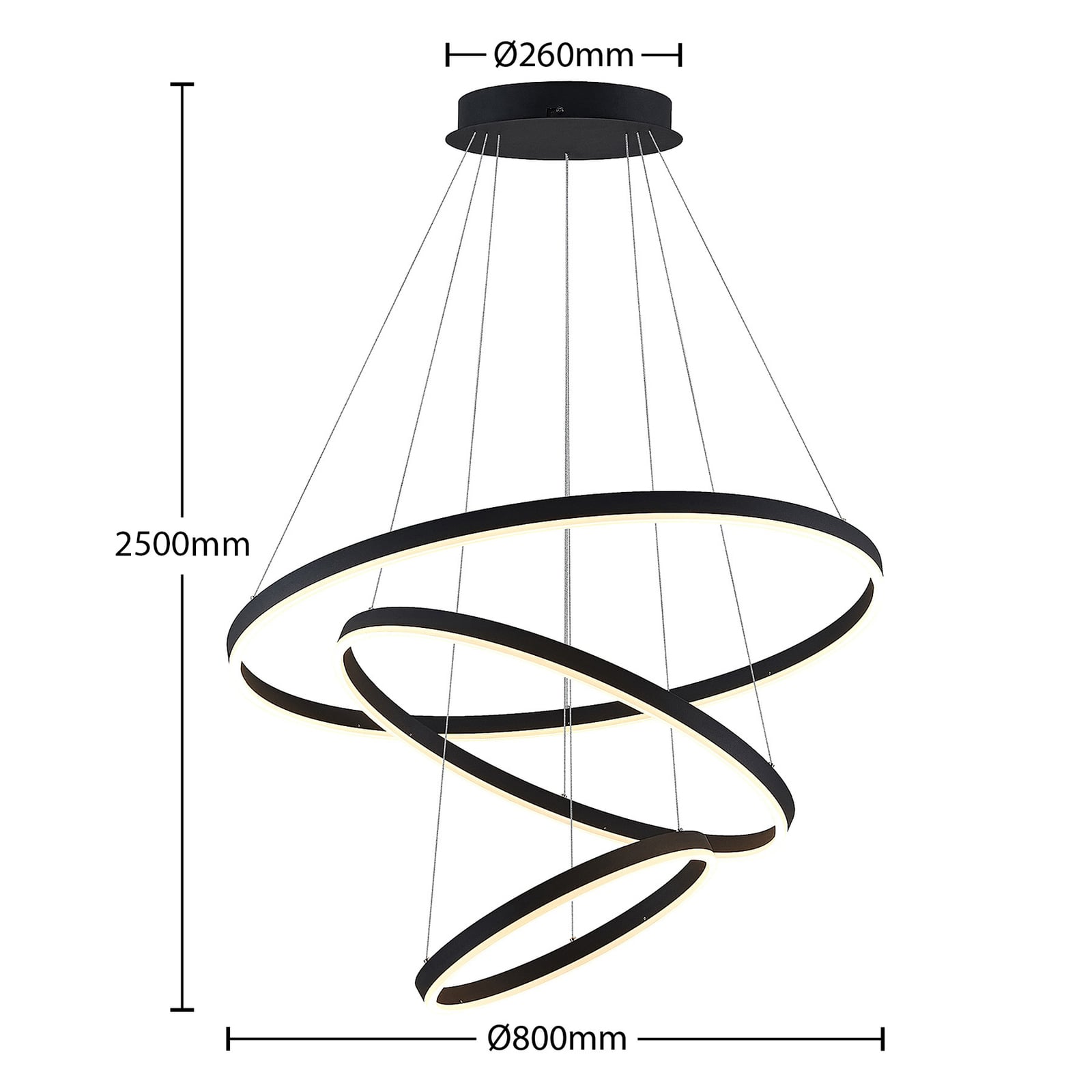 LED pendellampe Albiona 3 ringer dimbar svart montert i rom