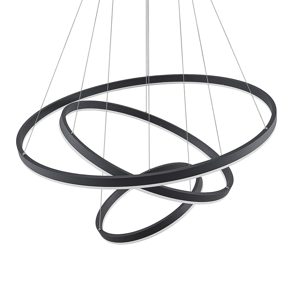 LED pendellampe Albiona 3 ringer dimbar svart sideprofil