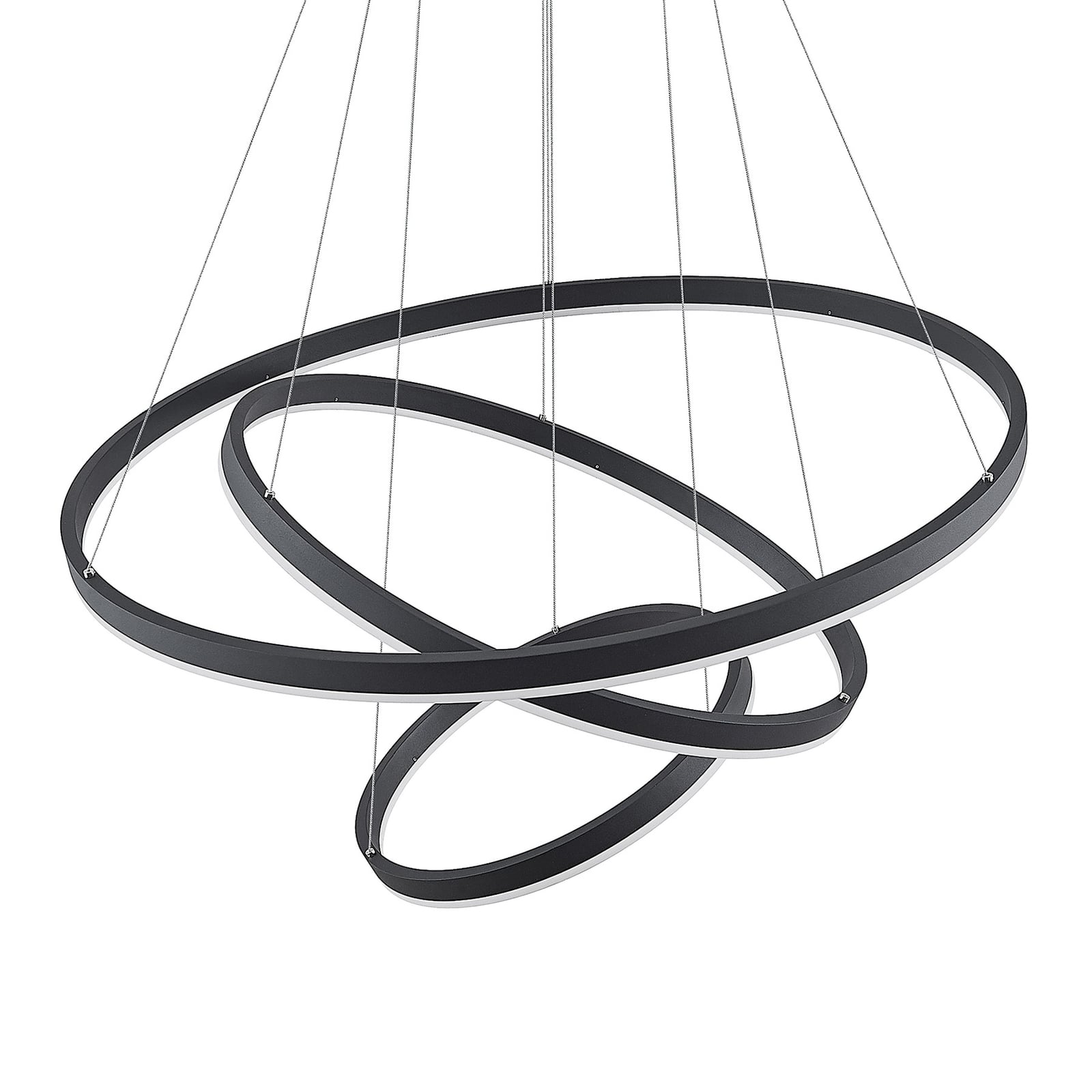 LED pendellampe Albiona 3 ringer dimbar svart sideprofil
