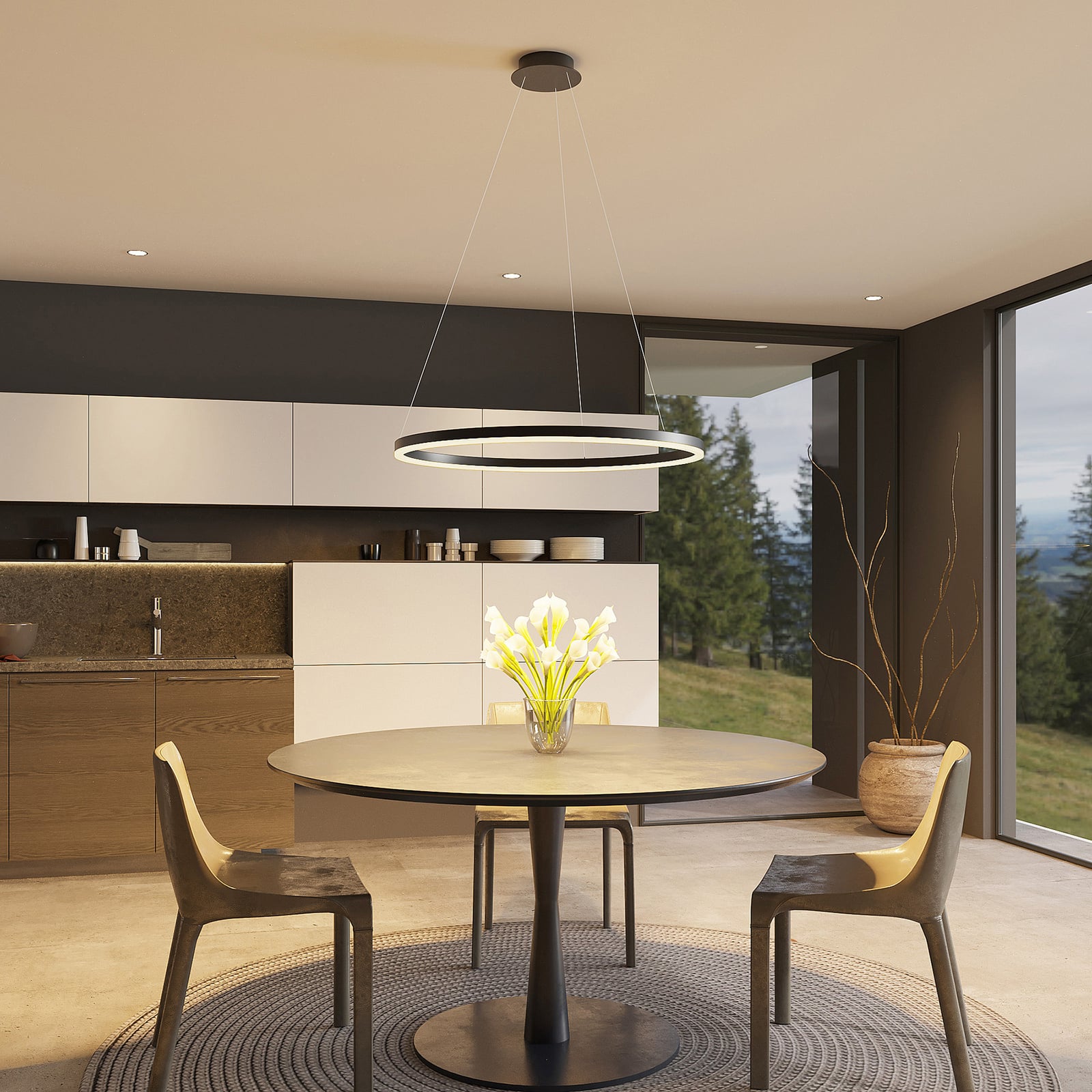 LED pendellampe Albiona ringformet svart dimbar Ø80 cm bakside