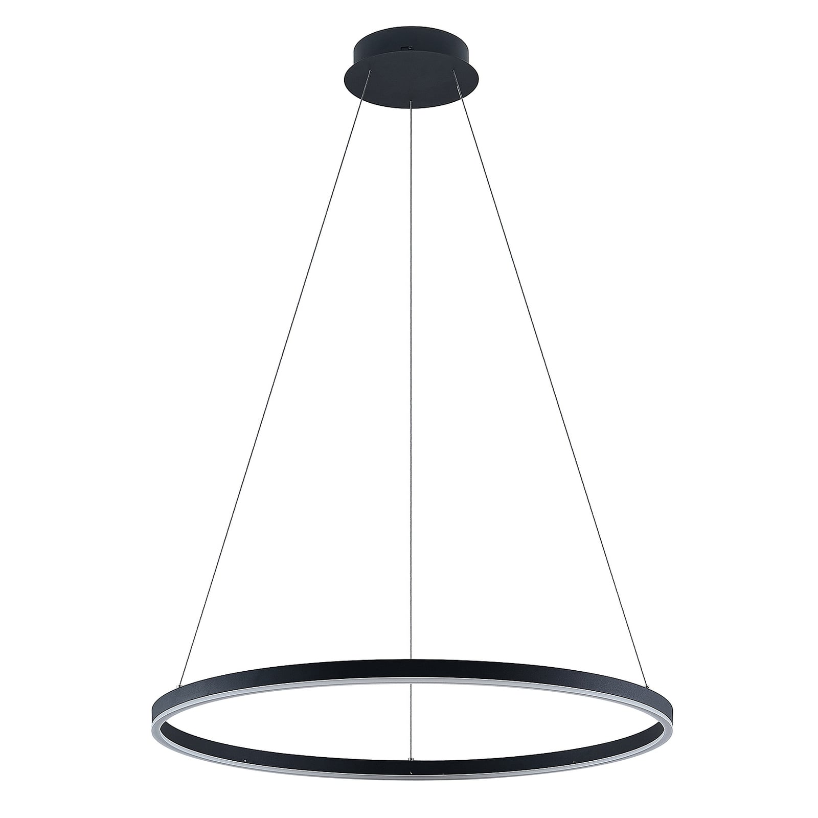 Montert LED pendellampe Albiona ringformet svart dimbar Ø80 cm i rom