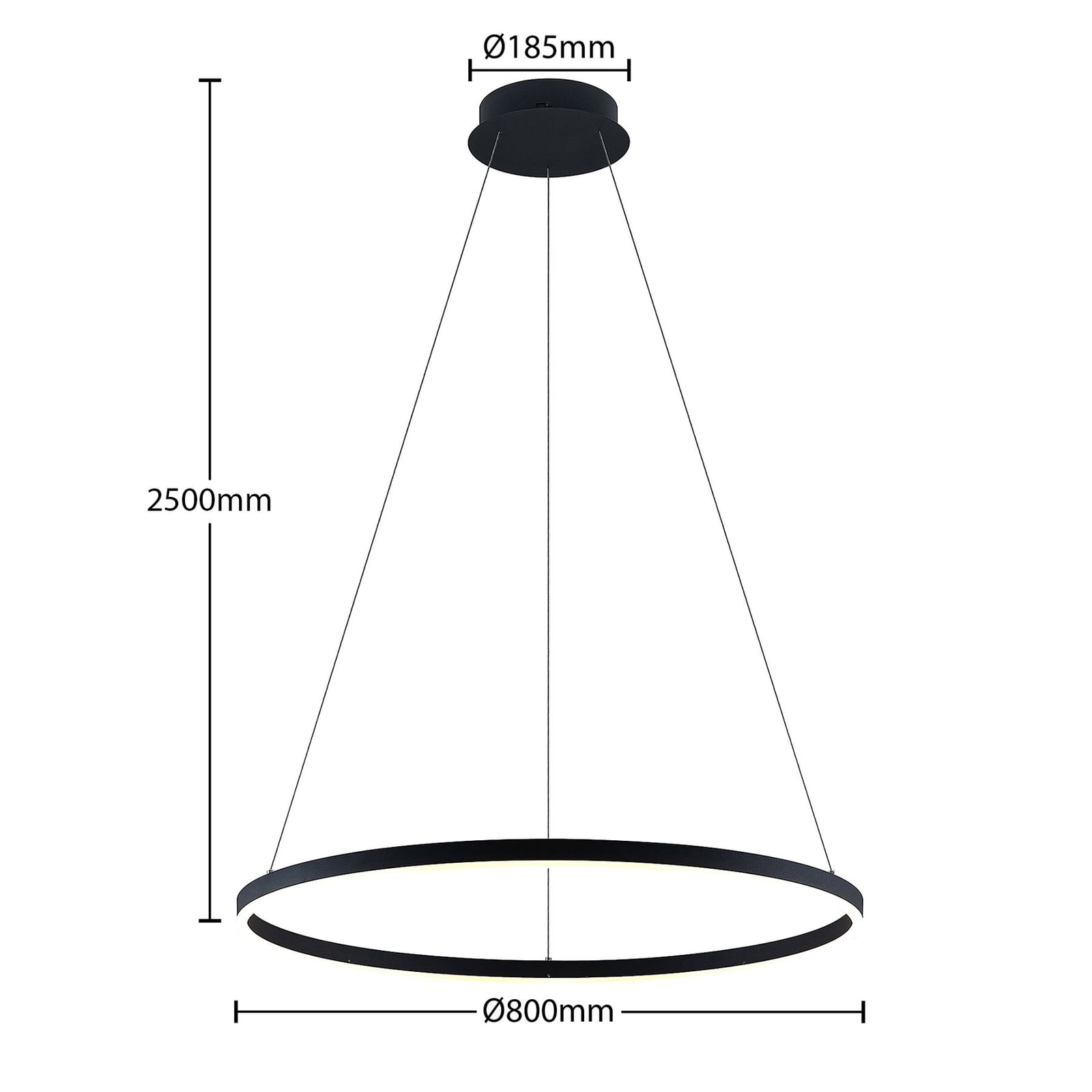 Nærbilde av LED pendellampe Albiona ringformet svart dimbar Ø80 cm
