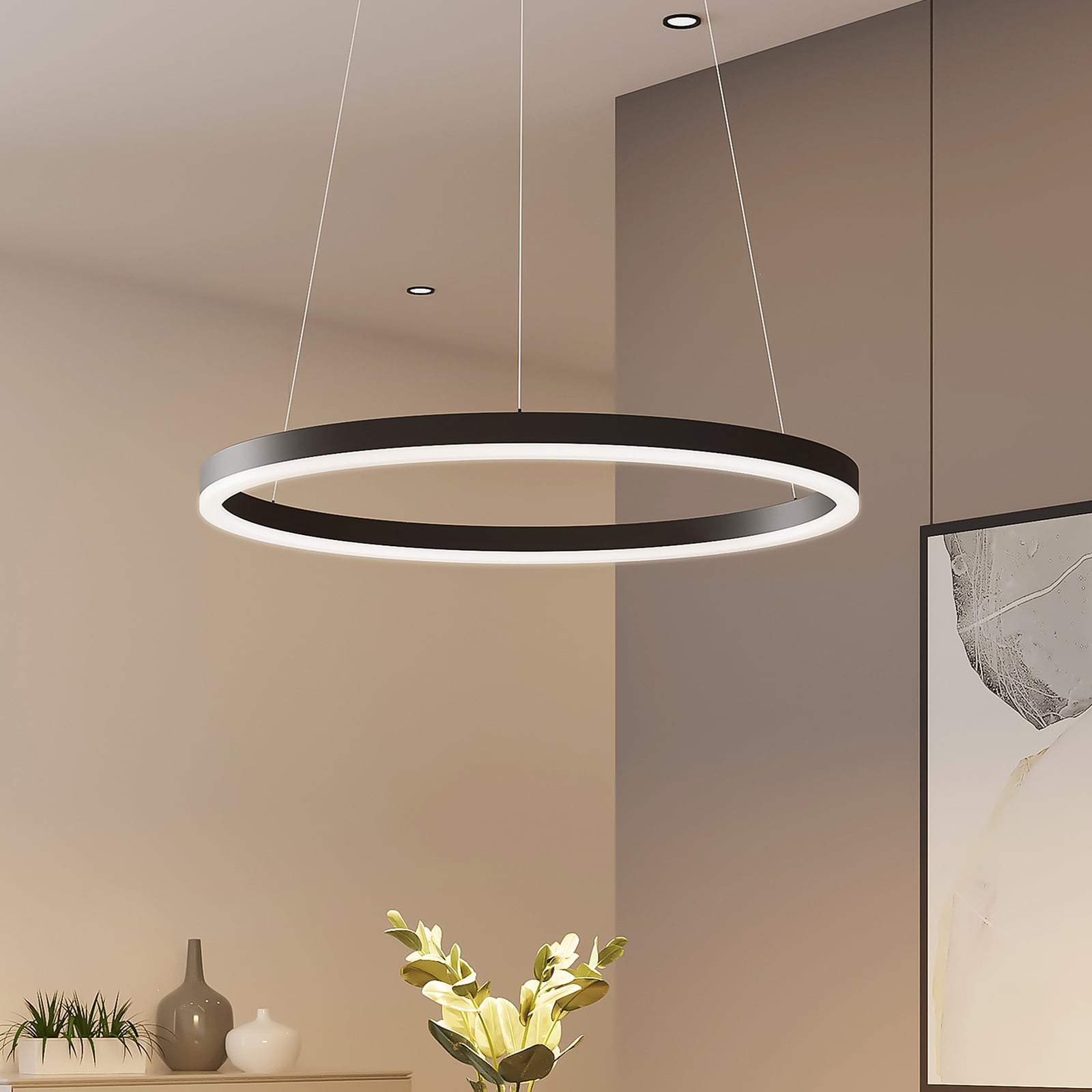 LED pendellampe Albiona ringformet svart forfra