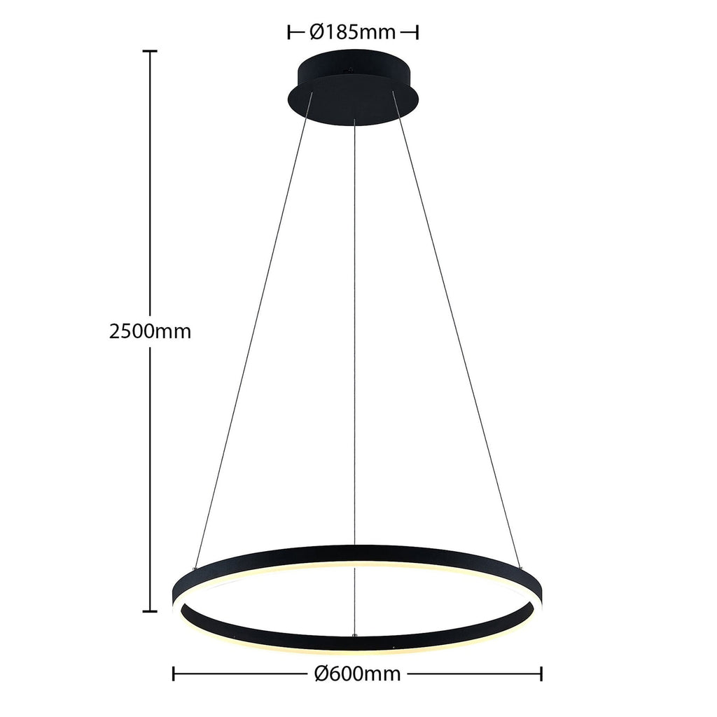 LED pendellampe Albiona ringformet svart nærbilde av LED-lys