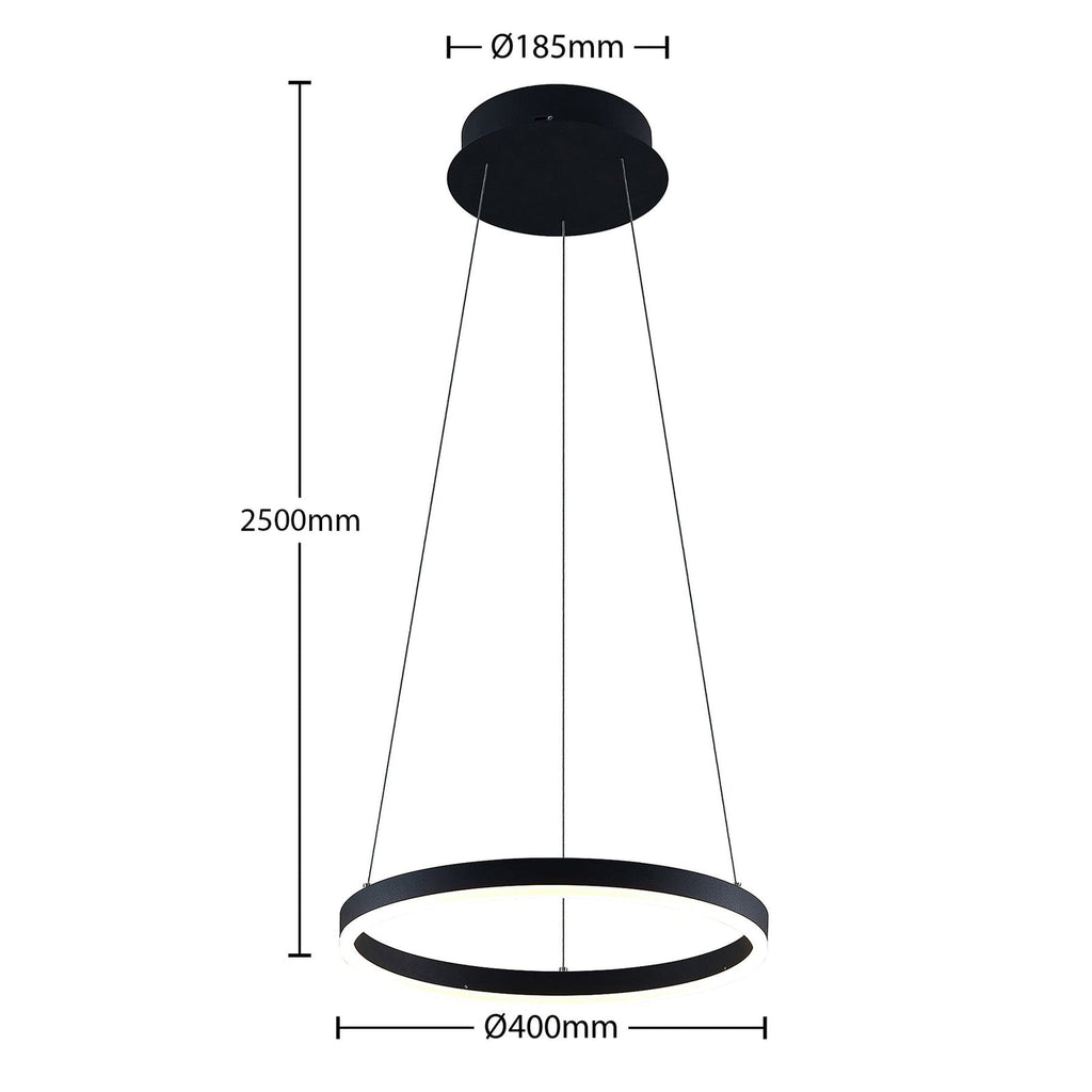 LED pendellampe Albiona ringformet svart Ø40 cm nærbilde av LED-lys