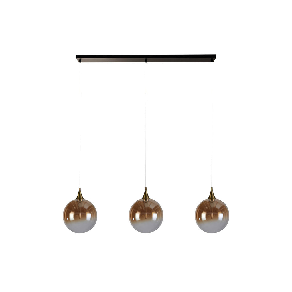 Bakside av LED pendellampe Alchemy 3-lys ravfarget glass dimbar