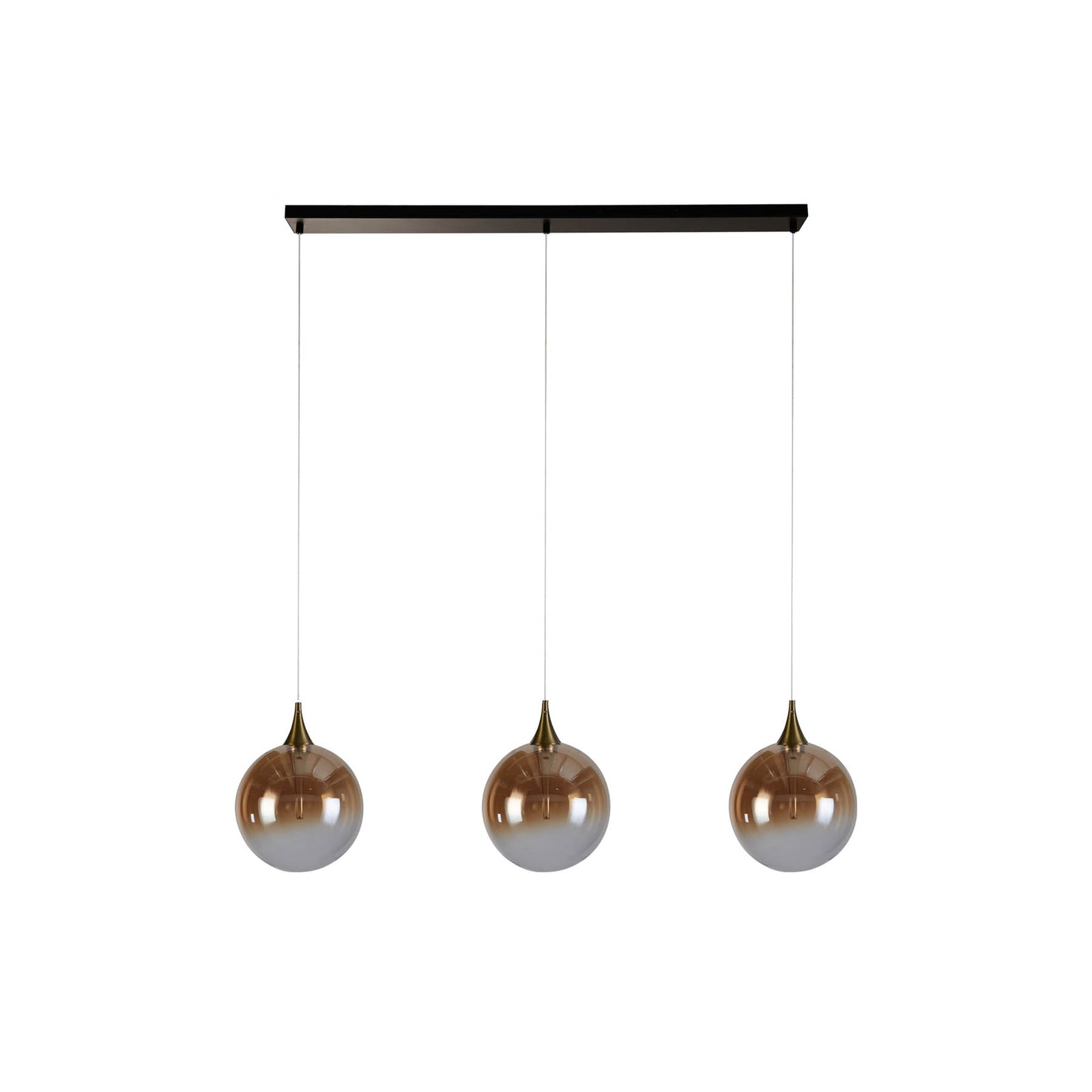 Bakside av LED pendellampe Alchemy 3-lys ravfarget glass dimbar