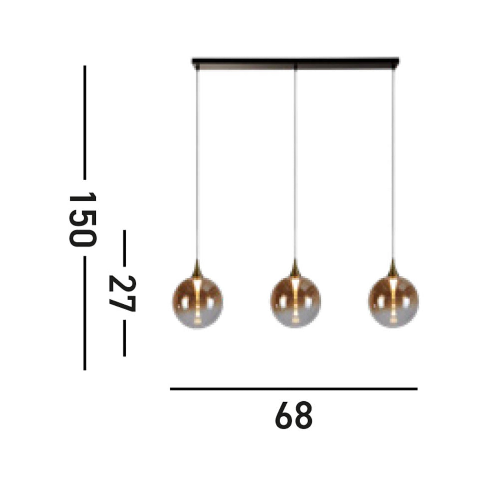 Detalj av ravfarget glass på LED pendellampe Alchemy 3-lys