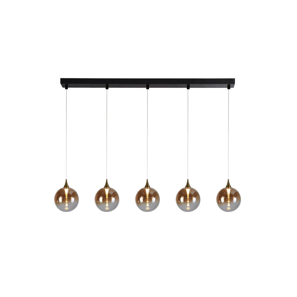 LED pendellampe Alchemy 5-lys ravfarget glass dimbar bakside
