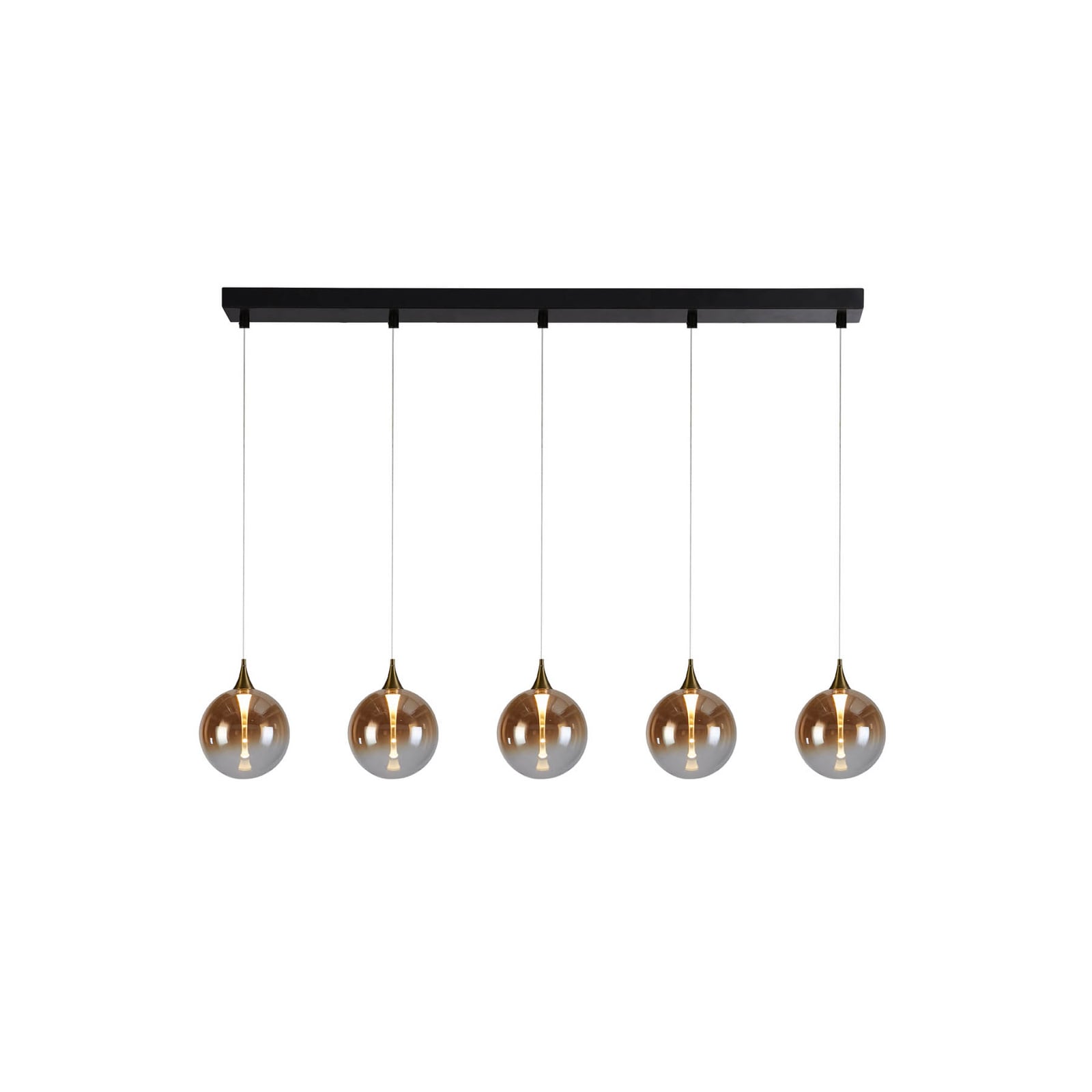 LED pendellampe Alchemy 5-lys ravfarget glass dimbar bakside