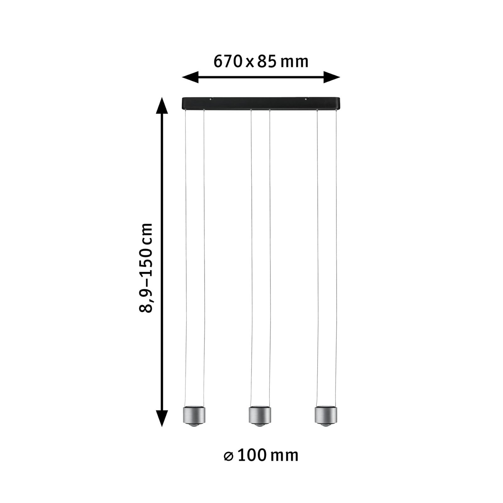 LED pendellampe Aldan 3-lys dimbar aluminium 67 cm detalj aluminium