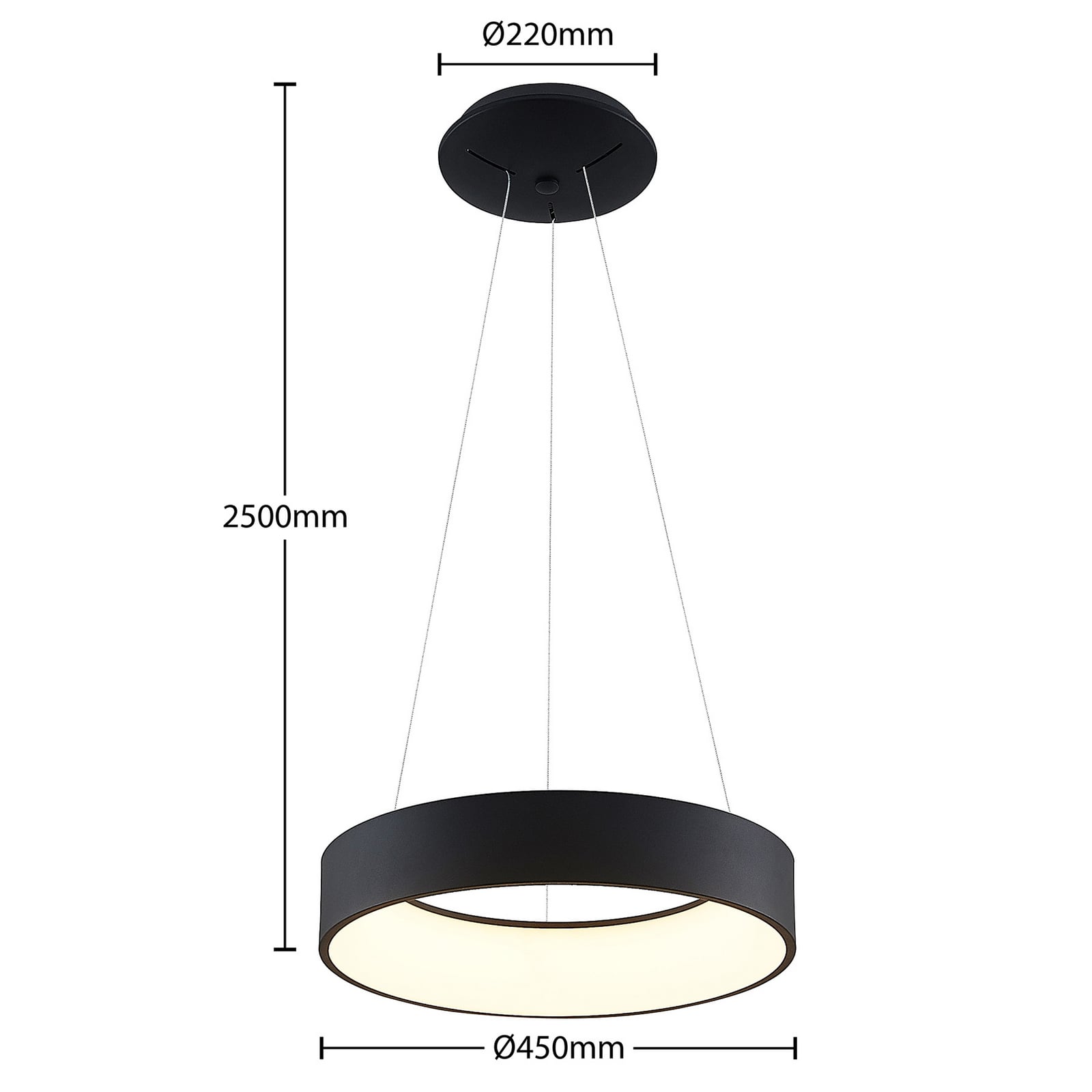 LED pendellampe Aleksi svart Ø45 cm CCT dimbar nærbilde av overflate
