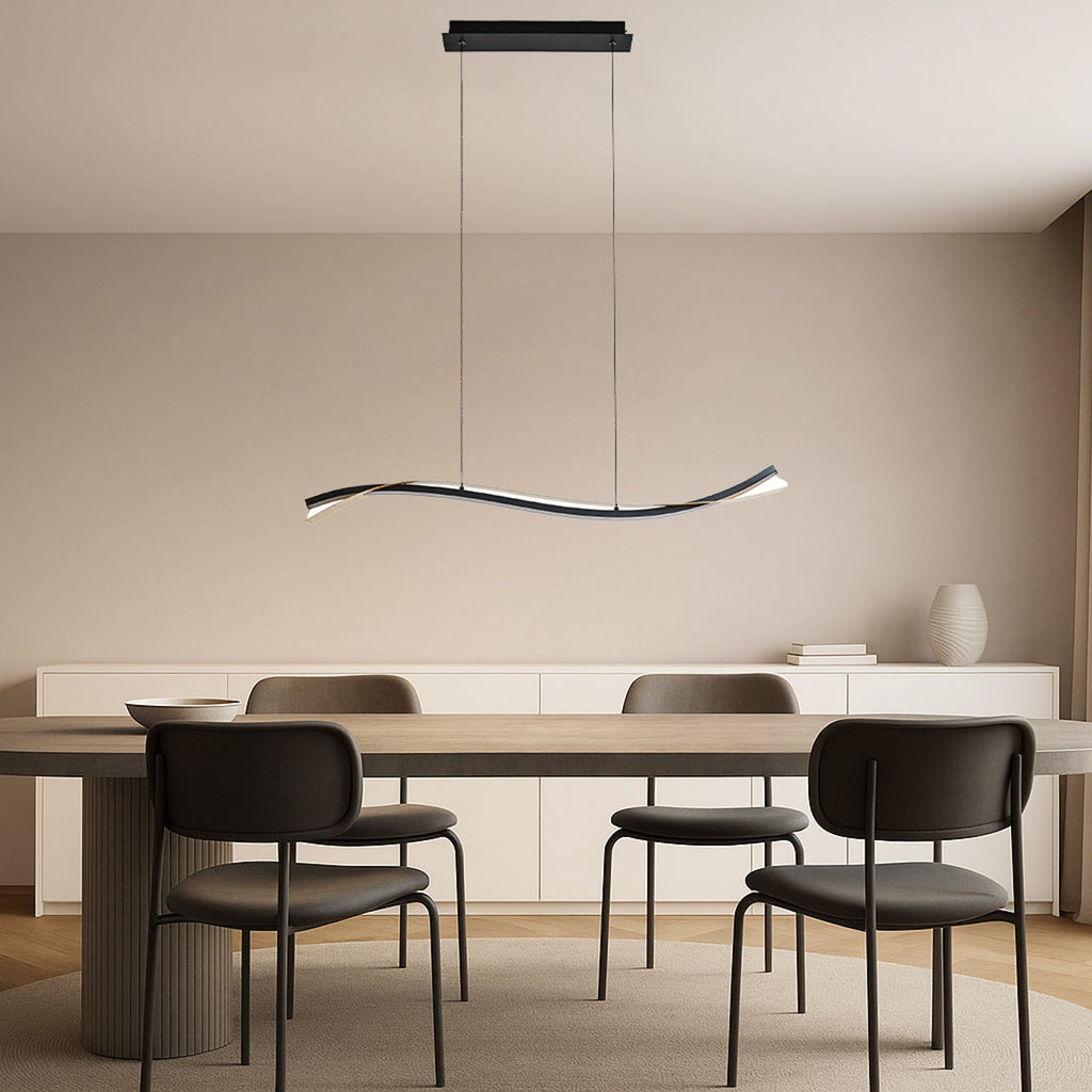LED pendellampe Alevia dimbar CCT svart/gull 100 cm detalj