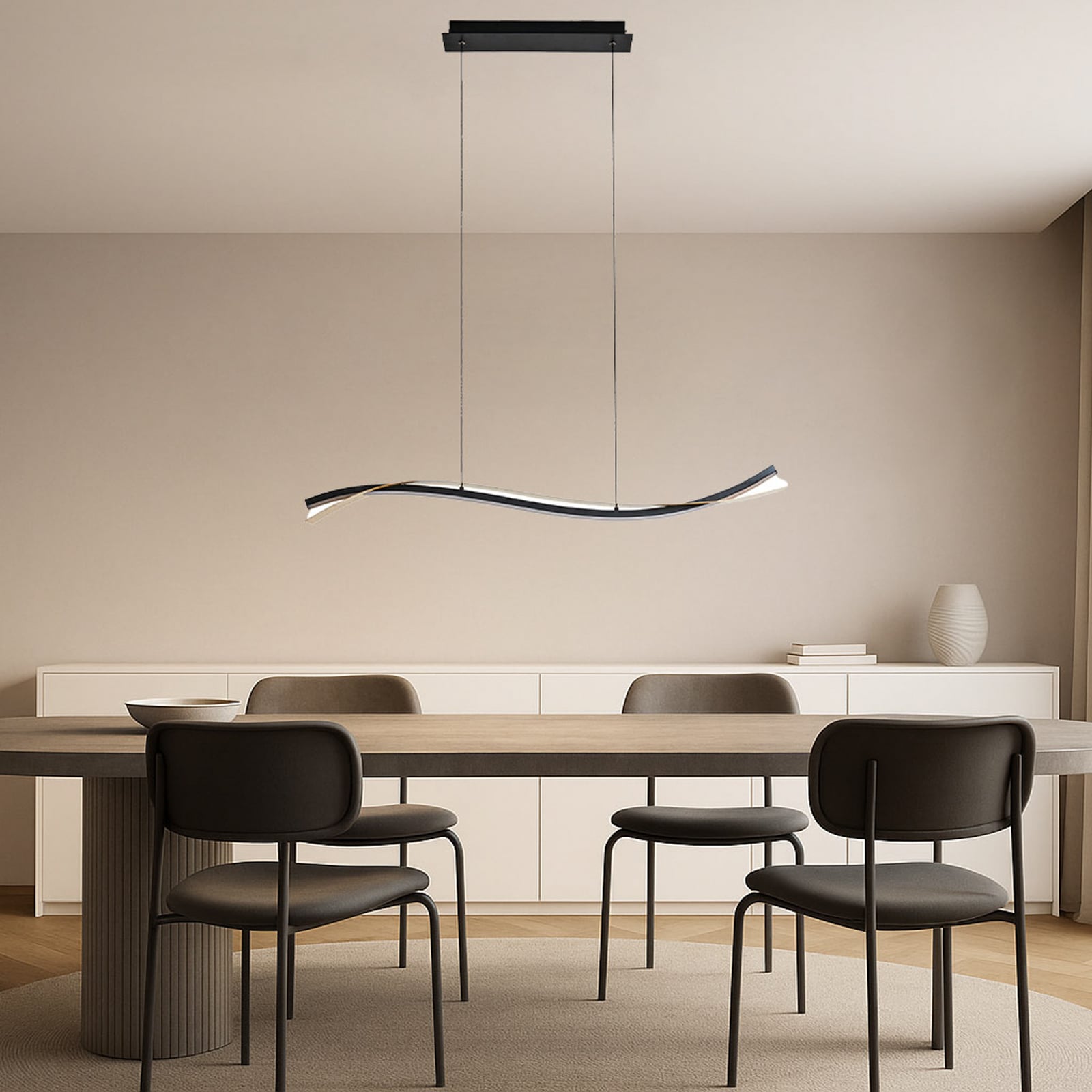 LED pendellampe Alevia dimbar CCT svart/gull 100 cm detalj