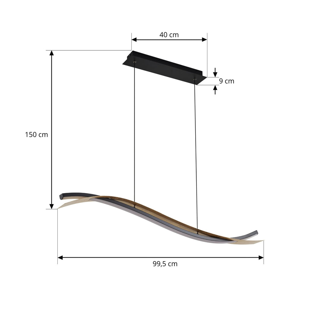 LED pendellampe Alevia dimbar CCT svart/gull 100 cm nærbilde