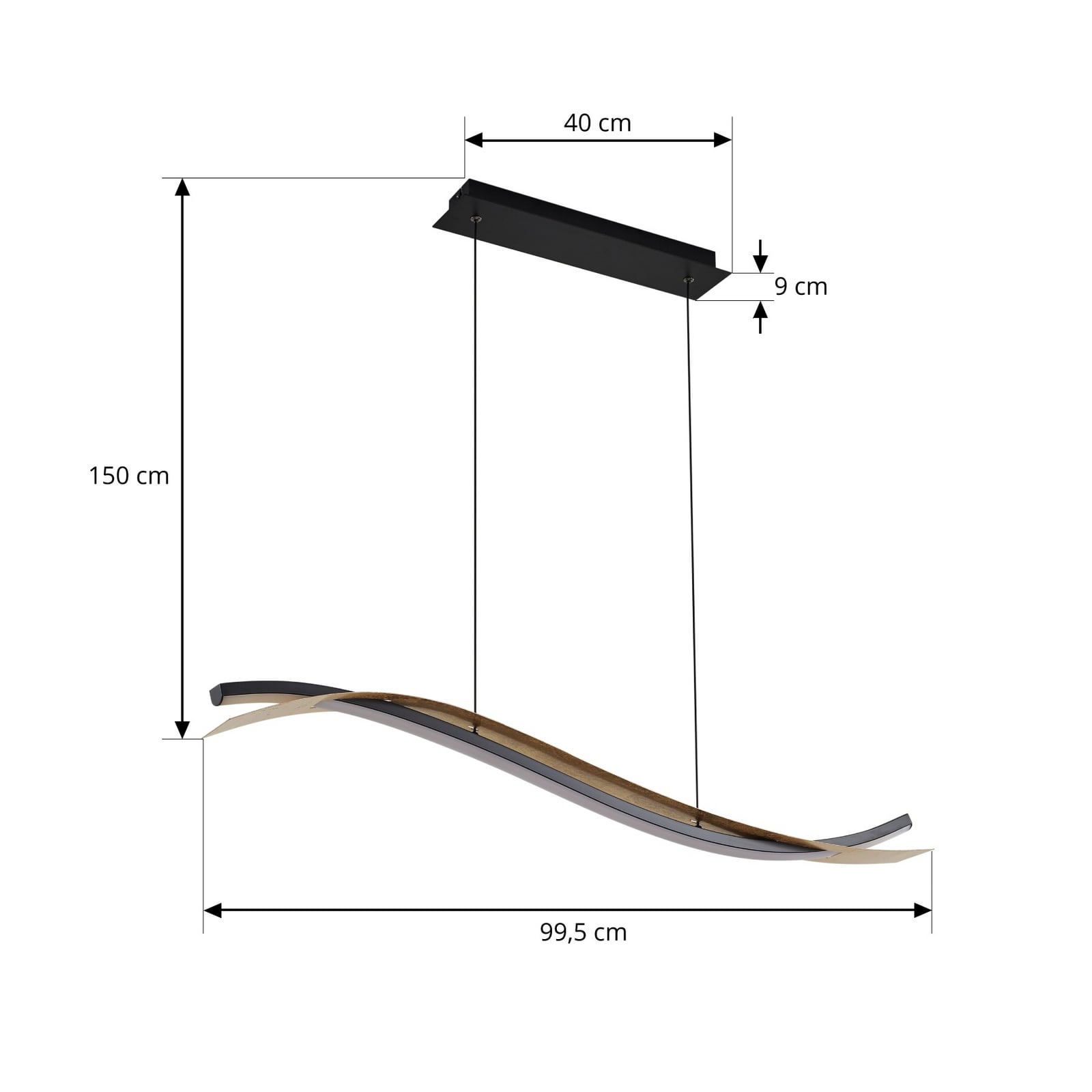 LED pendellampe Alevia dimbar CCT svart/gull 100 cm nærbilde