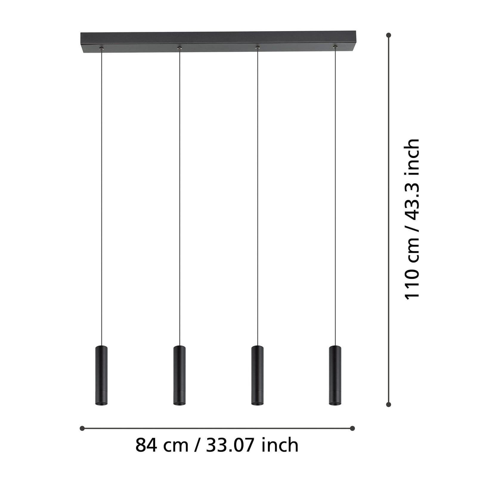 LED pendellampe Almudaina 4-lys svart 84 cm dimbar detalj