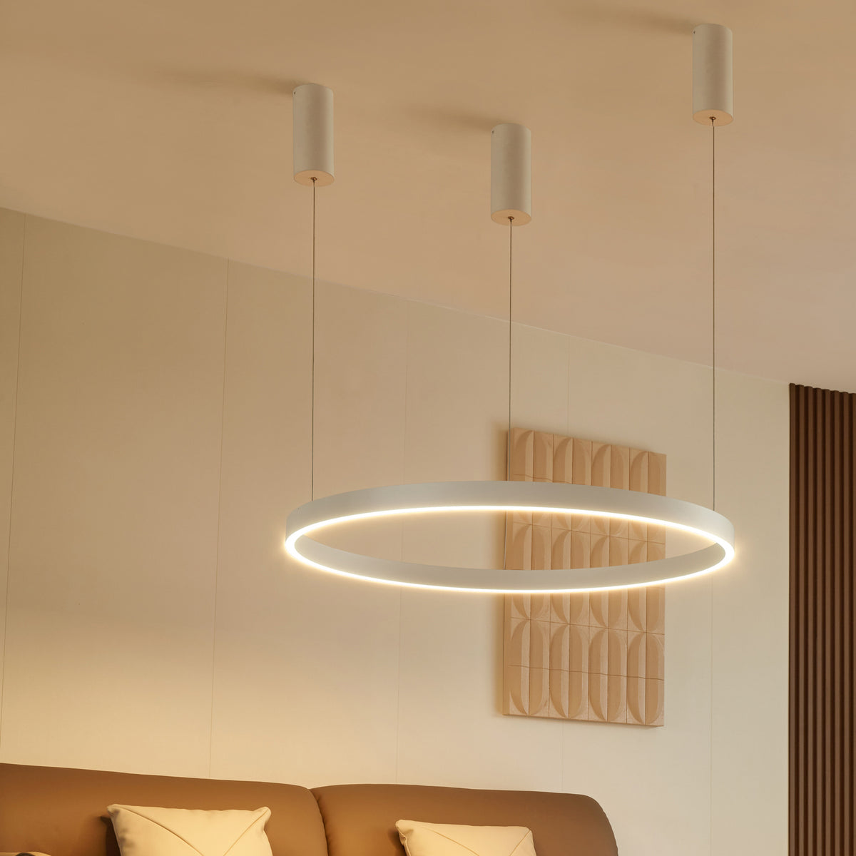LED pendellampe Answin metall sand Ø96 cm varmhvit forfra