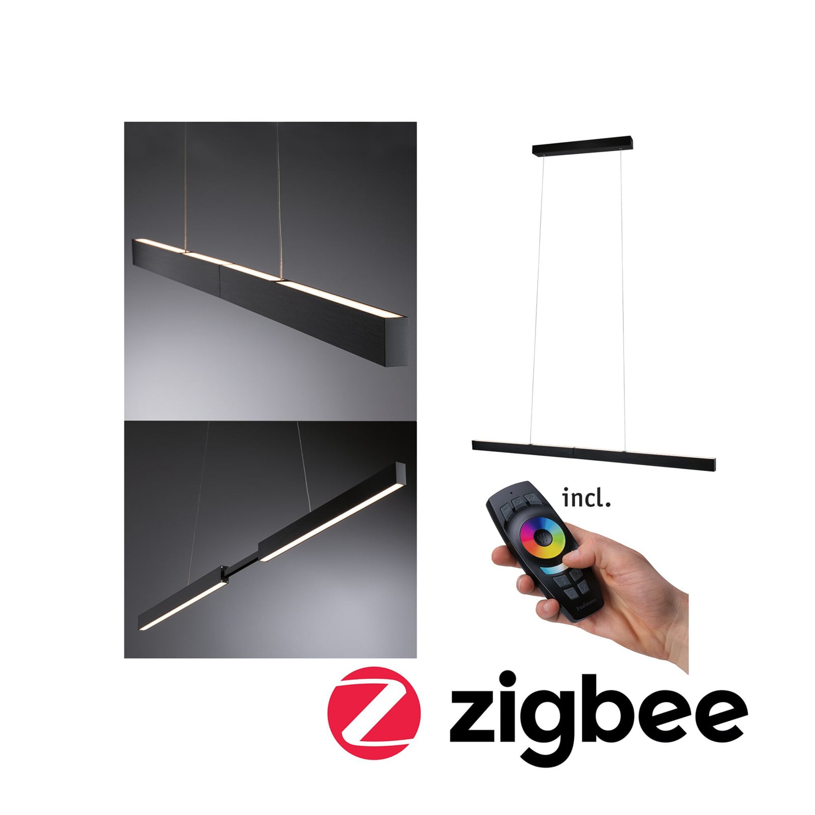 LED pendellampe Aptare dimbar ZigBee svart 180 cm forfra