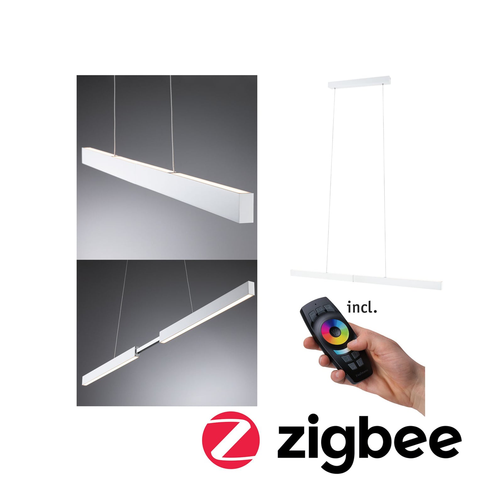 LED-pendellampe Aptare ZigBee dimbar hvit 180 cm forfra