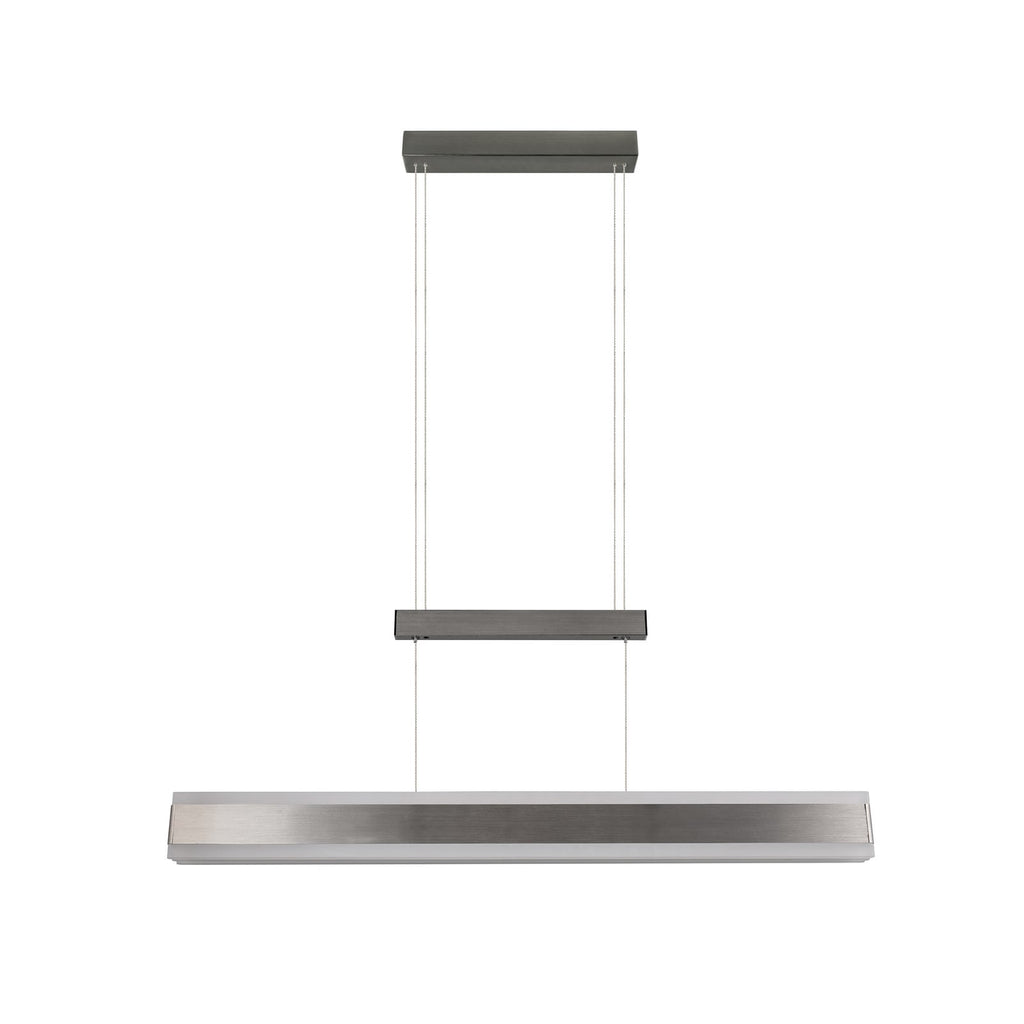 Nærbilde av touchdimmer på LED pendellampe Arcola nikkel 152 cm CCT dimbar