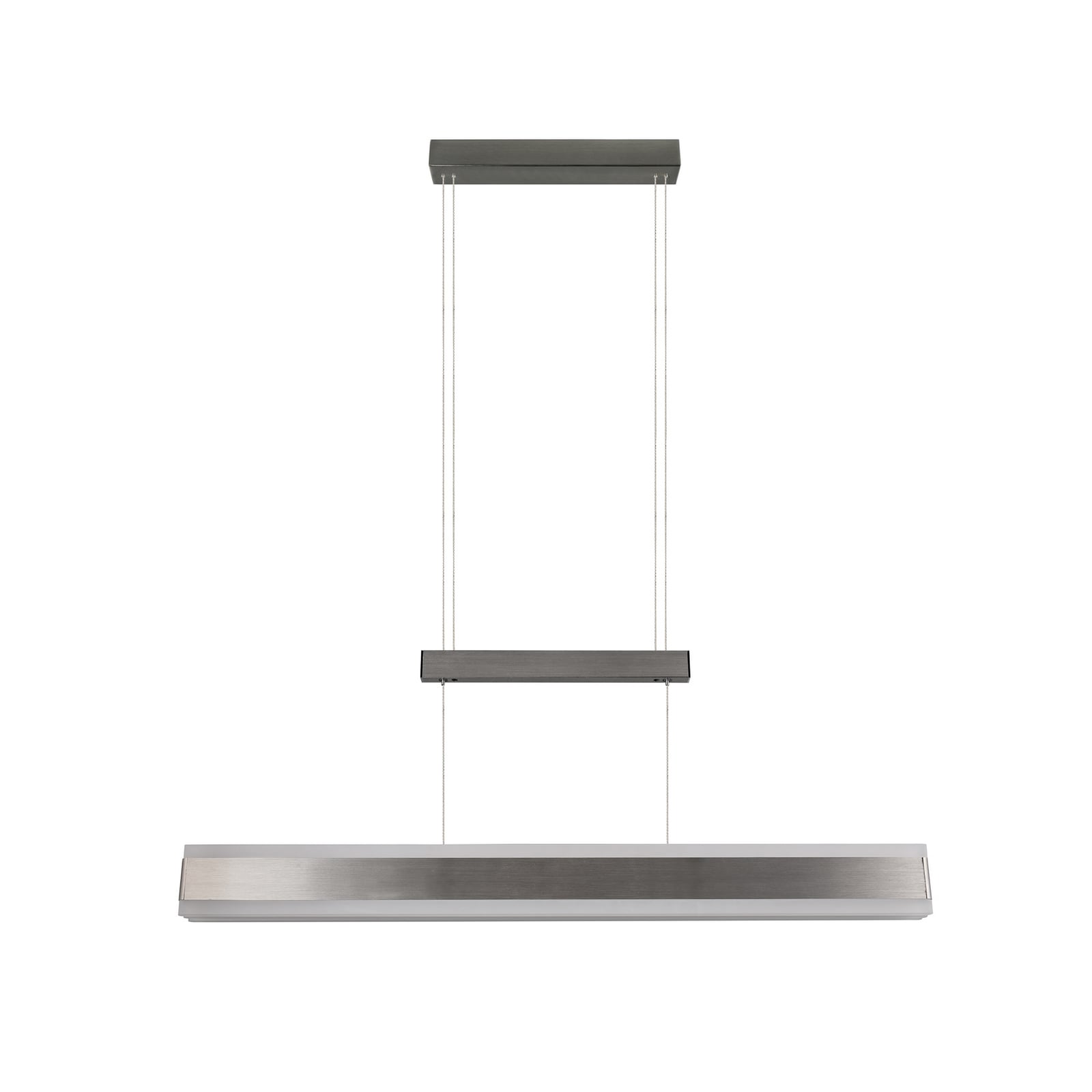 Nærbilde av touchdimmer på LED pendellampe Arcola nikkel 152 cm CCT dimbar
