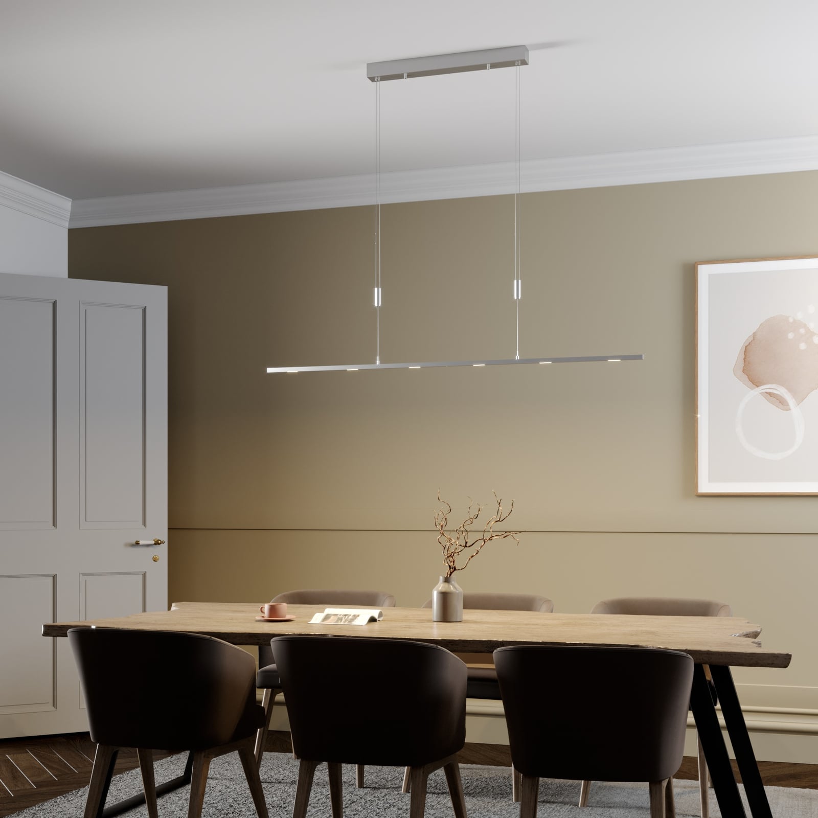 LED pendellampe Arnik dimbar matt nikkel 140 cm 30W bakside