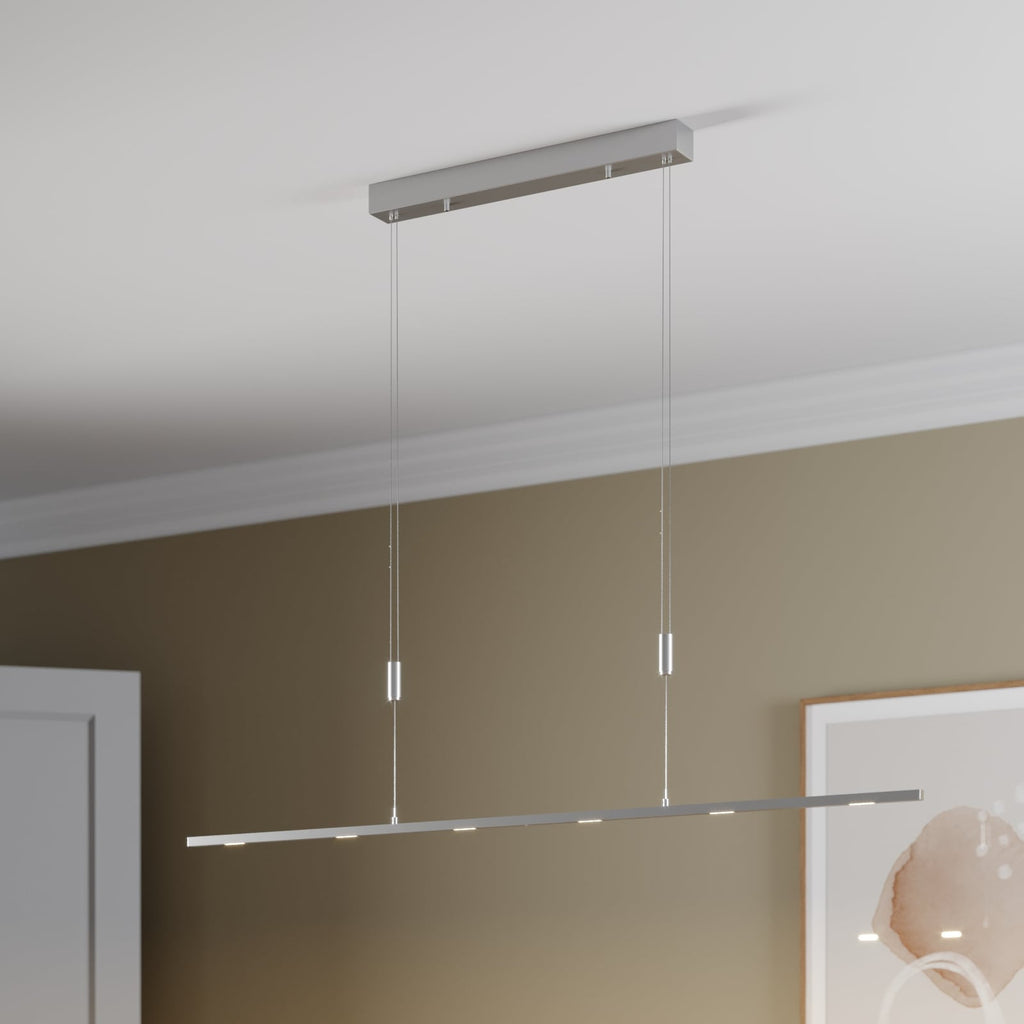 LED pendellampe Arnik dimbar matt nikkel 140 cm 30W forfra