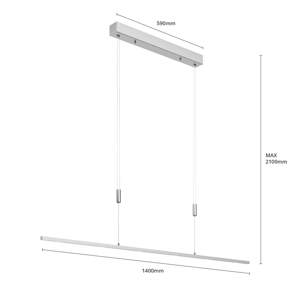 LED pendellampe Arnik dimbar matt nikkel 140 cm 30W med varmhvitt lys