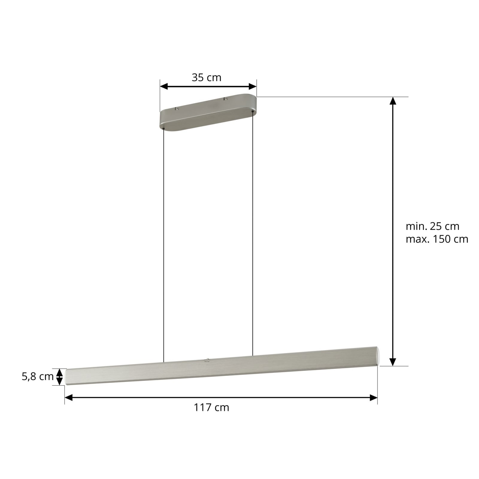 LED pendellampe Arvon dimbar CCT 117 cm aluminium detalj av dimmer