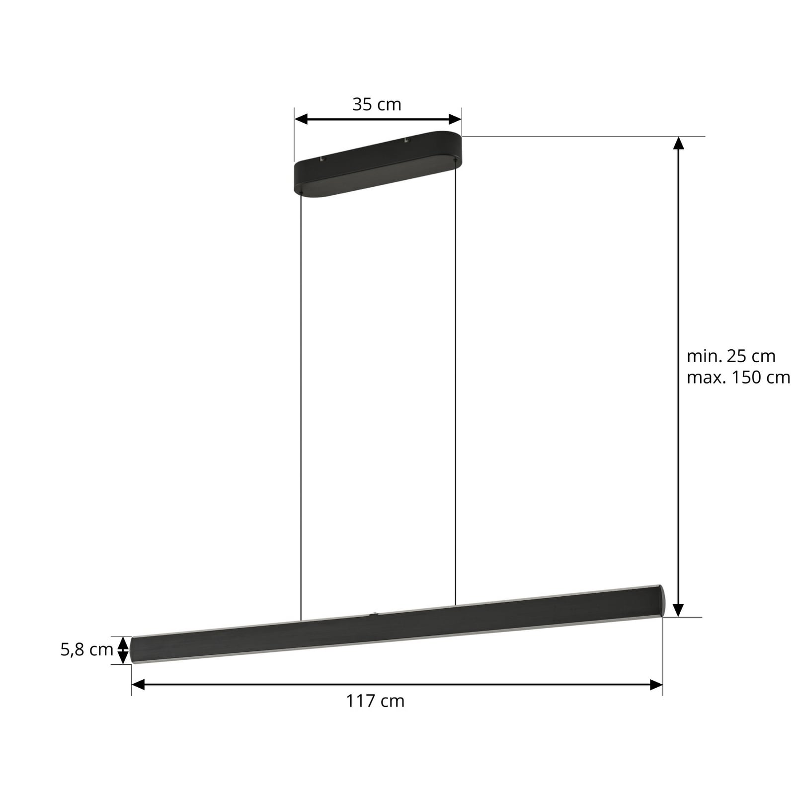 LED pendellampe Arvon svart 117 cm detalj av metall