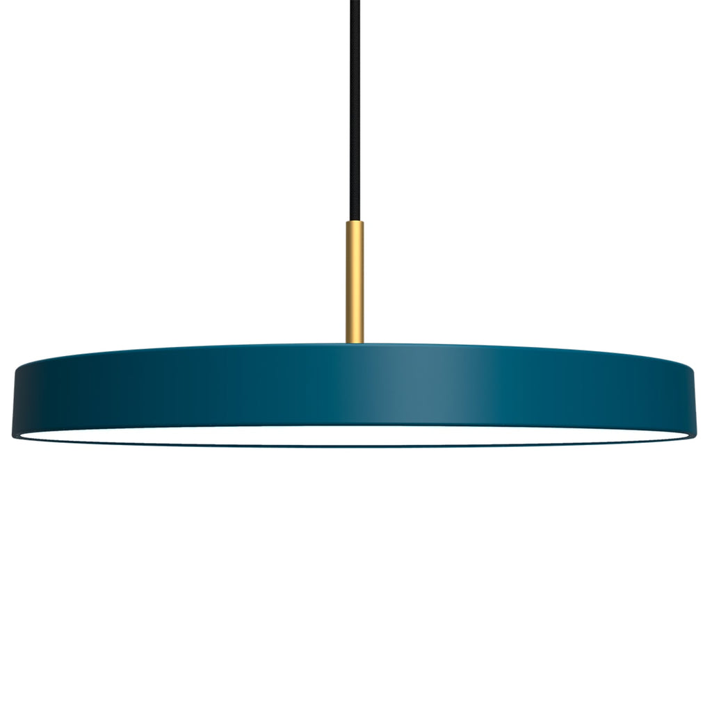 LED pendellampe Asteria Medium petrol/messing Ø43 cm montert