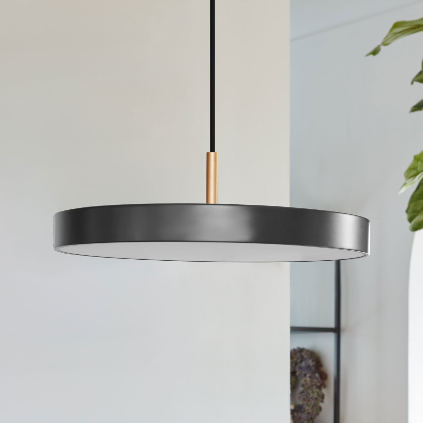 LED pendellampe Asteria Mini dimbar antrasitt messing forfra