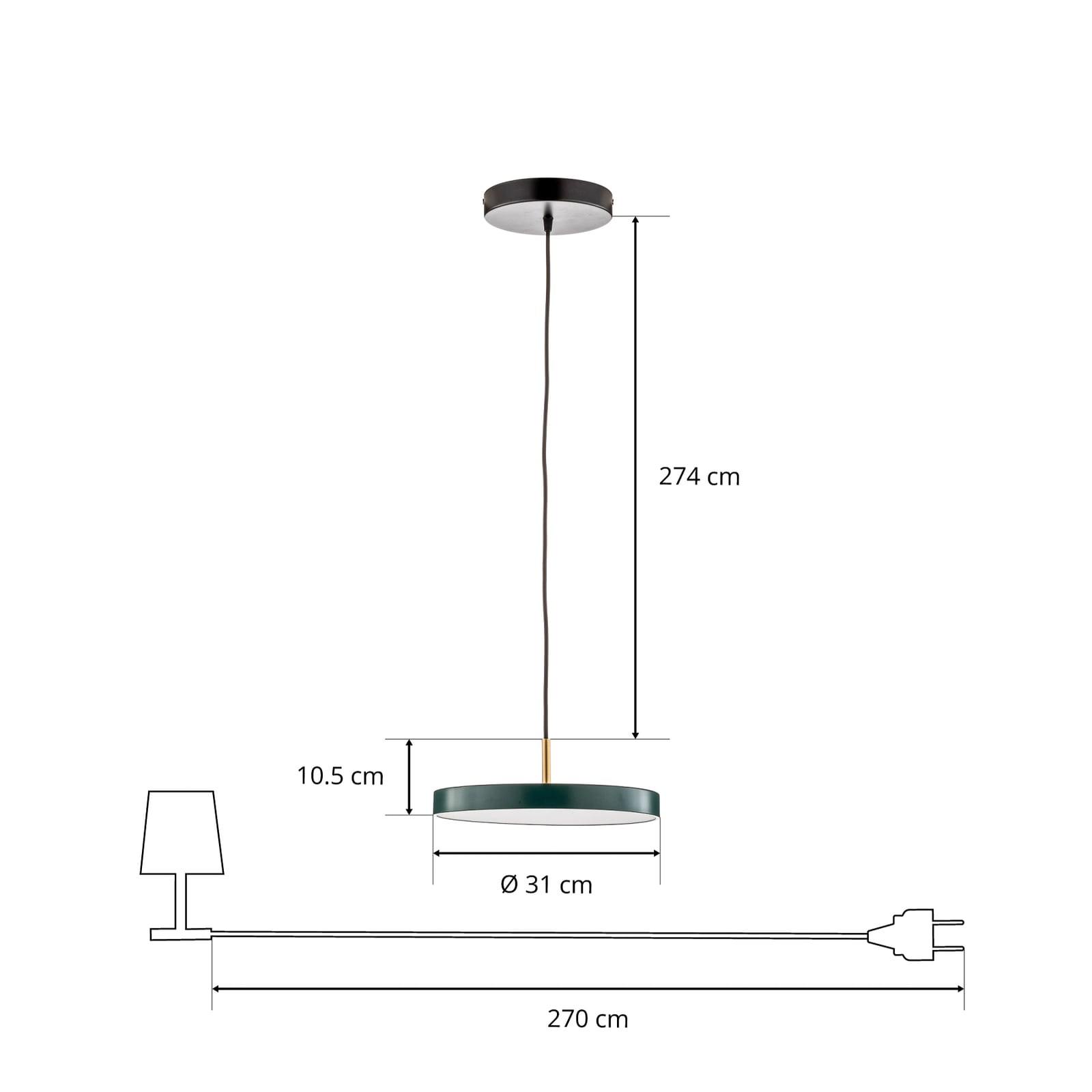 LED pendellampe Asteria Mini mørkegrønn/messing Ø31 cm dimbar - UMAGE