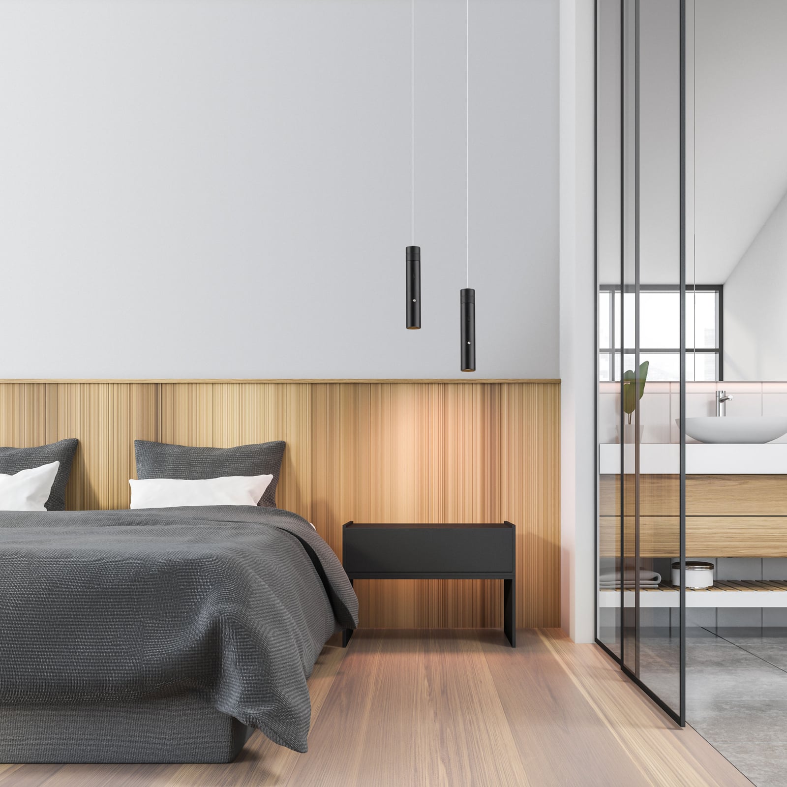 LED pendellampe Attach med batteri svart jern dimbar bakside