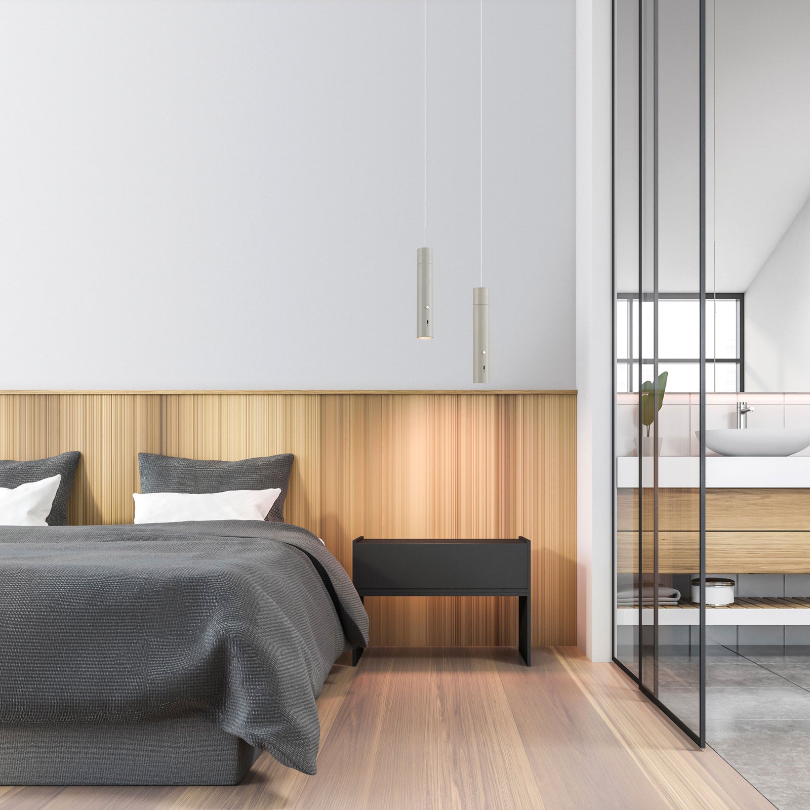 LED pendellampe Attach oppladbar dimbar grå-beige bakside