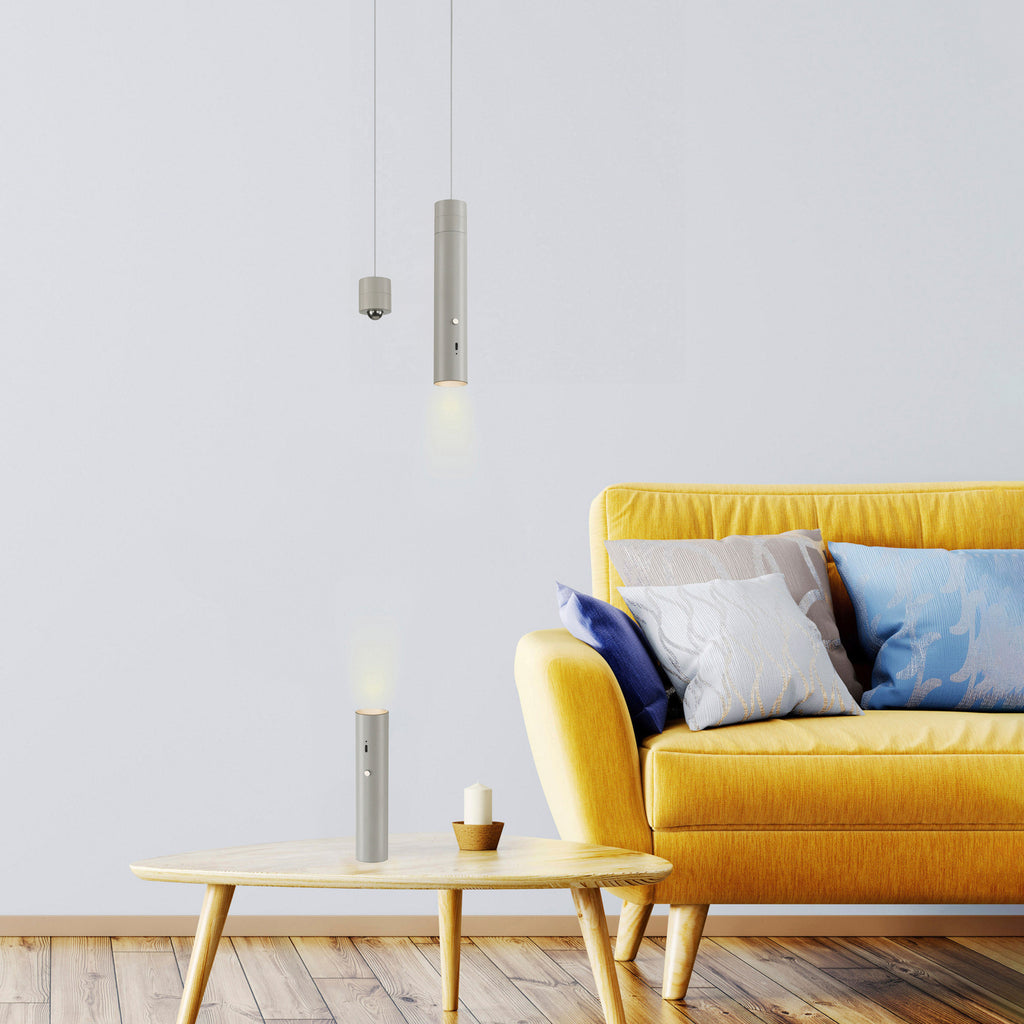 Detalj av LED pendellampe Attach oppladbar dimbar grå-beige