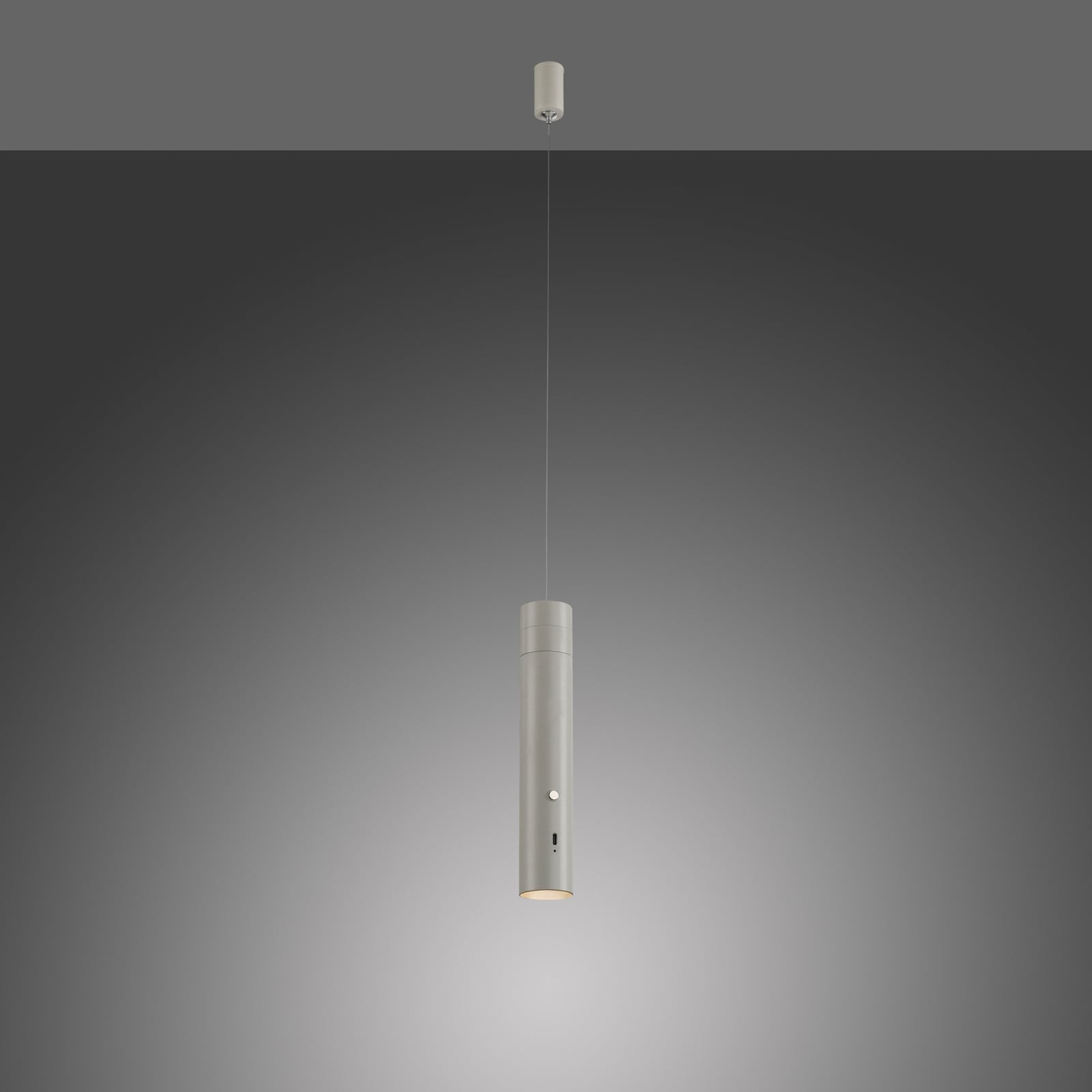 LED pendellampe Attach oppladbar dimbar grå-beige sett fra siden