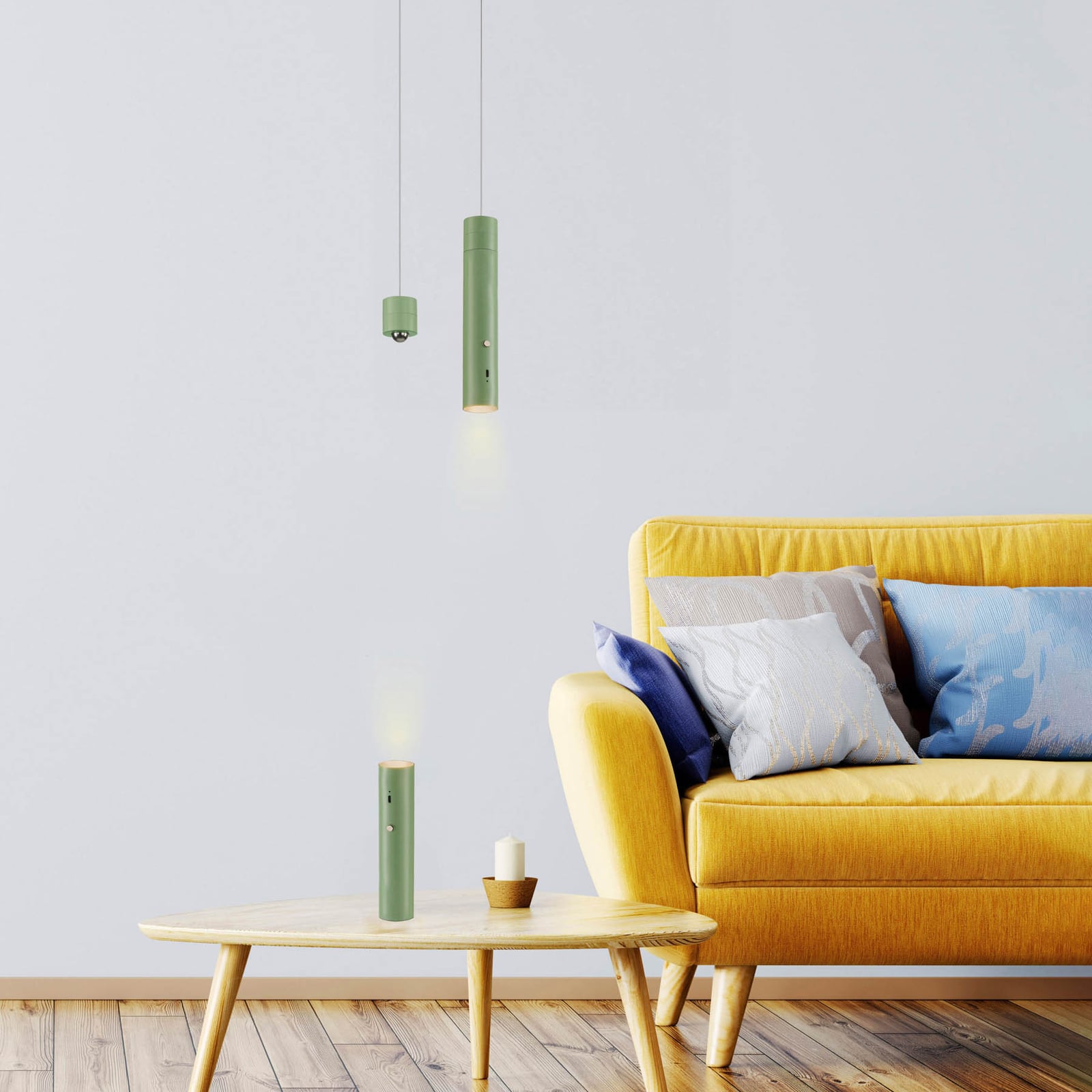 LED pendellampe Attach oppladbar grønn dimbar jern bakside