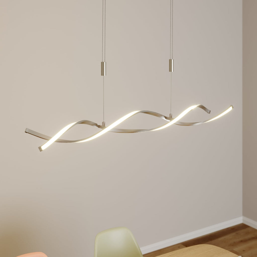 LED pendellampe Auron spiralformet nikkel forfra