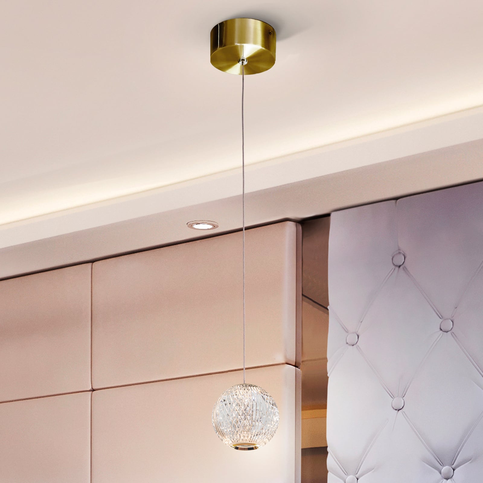 LED pendellampe Austral 1-lys gull/klar Ø12 cm bakside