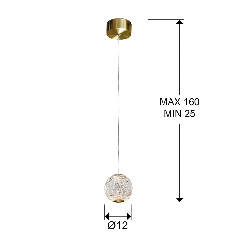 LED pendellampe Austral 1-lys gull/klar Ø12 cm detalj