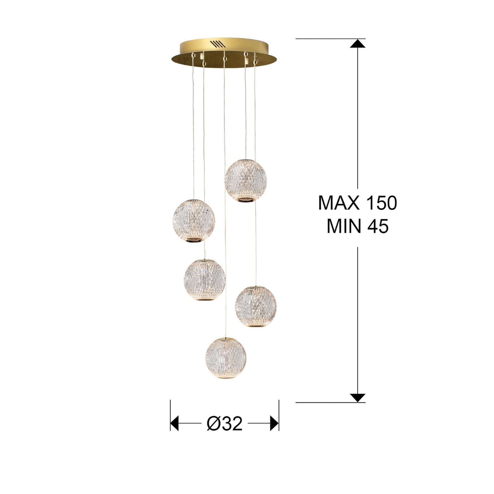 Detalj av LED pendellampe Austral 5-lys gull/klar akryl
