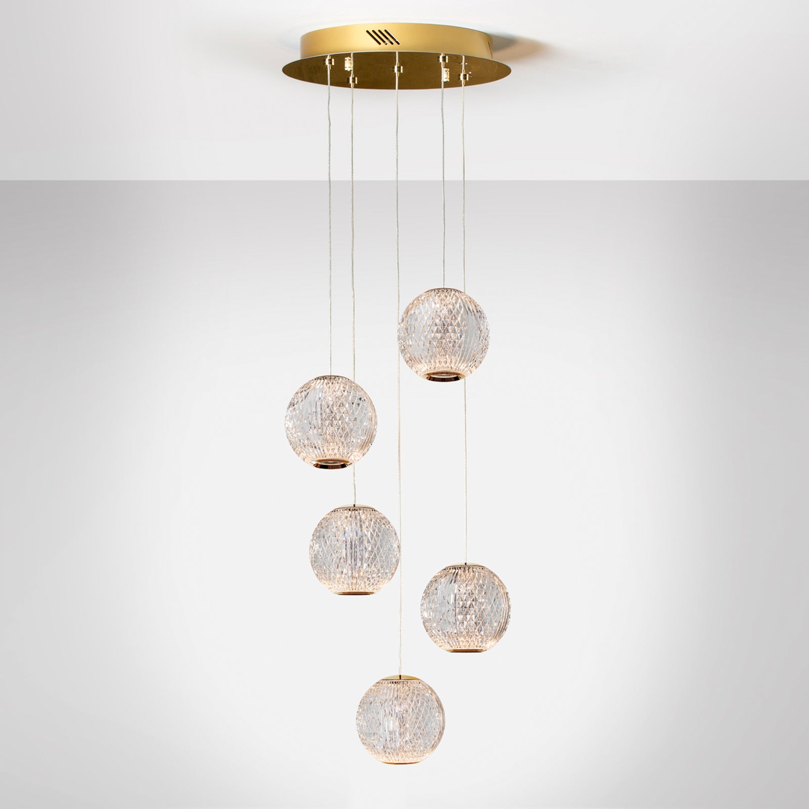 Montert LED pendellampe Austral 5-lys gull/klar akryl i rom